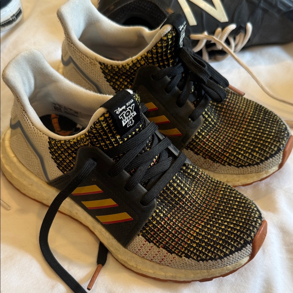 adidas Kids Black and Yellow Toy Story 4 Knit Sneakers